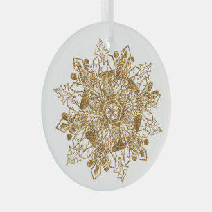 Ornement En Verre Verre de Noël Golden Sparkfake Snowflake
