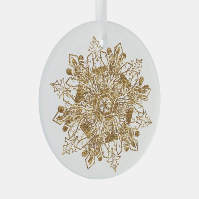 Ornement En Verre Verre de Noël Golden Sparkfake Snowflake (Avant droite)