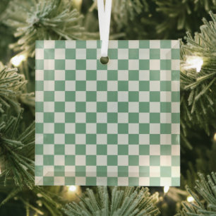 Ornement En Verre Verre orné à motif damier vert acide et noir