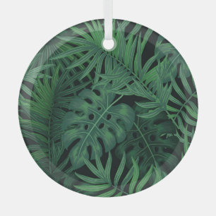 Ornement En Verre Vert nuit tropicale : Motif Plante exotique