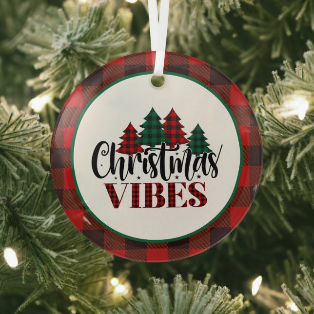 Ornement En Verre Vibes de Noël avec plaque noire et rouge (Insitu)