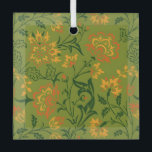 Ornement En Verre  Vibrant Floral Pattern: Yellow and Orange Flowers<br><div class="desc">A vibrant floral pattern with yellow and orange flowers on a green background. The design features swirling stems and leaves,  creating a lively,  ornate look.</div>