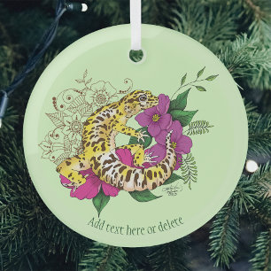 Ornement En Verre Vibrant Lézard Gecko Floral Vert Ludique