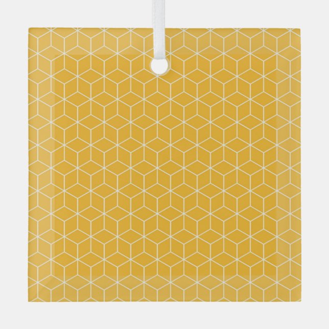 Ornement En Verre Vibrant Yellow Hexagonal Cube Pattern Design (Recto)