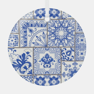 Ornement En Verre Victorian Majolica : Patchwork Tile Motif.