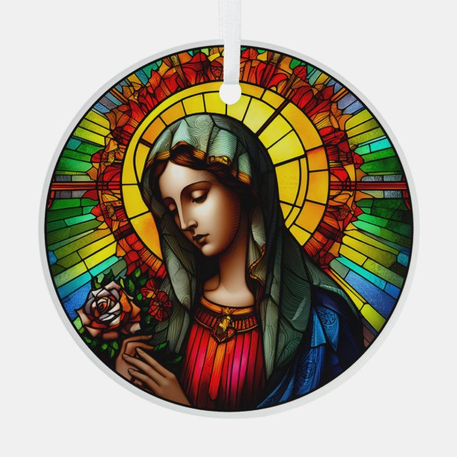 Ornement En Verre Vierge Vitrail Mary (Verso)