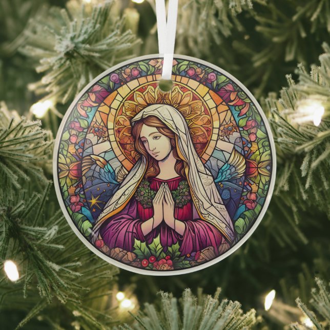 Ornement En Verre Vierge Vitrail Mary (Insitu)