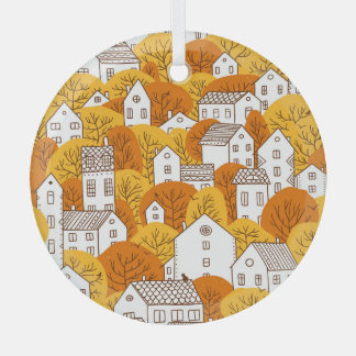 Ornement En Verre Ville d'automne, Arbres Maisons Motif.