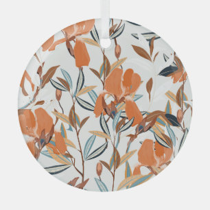 Ornement En Verre Vintage motif floral d'Iris orange