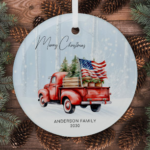 Ornement En Verre Vintage Red Christmas Truck Personnalisé USA Drape