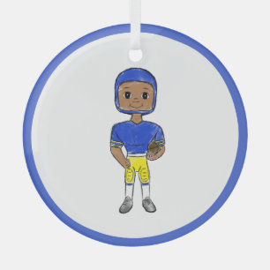 Ornement En Verre vintage retro joueur de football bleu jaune simple