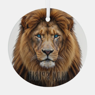Ornement En Verre Visage de lion majestueux aux yeux bleus Faune A