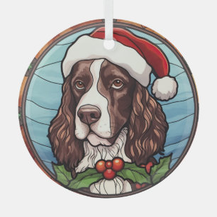 Ornement En Verre Vitrail de Noël English Springer Spaniel