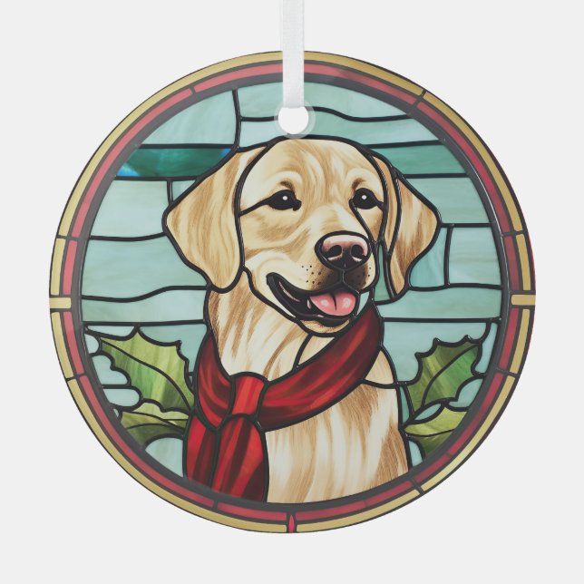 Ornement En Verre Vitrail de Noël Labrador (Recto)