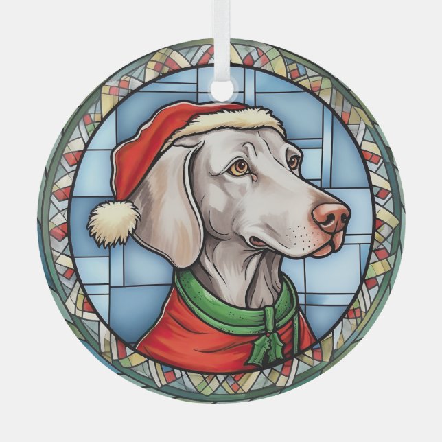 Ornement En Verre Vitrail de Noël Weimaraner (Recto)