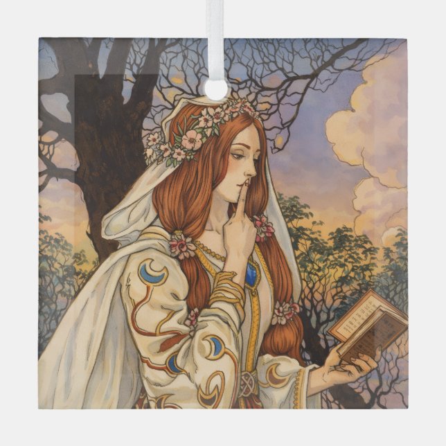 Ornement En Verre Vivien – Art Nouveau Enchantress Illustration (Recto)