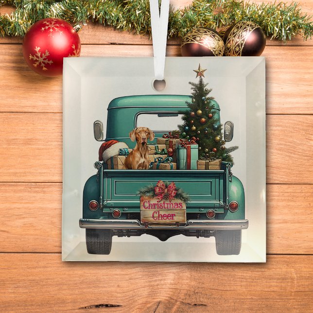 Ornement En Verre Vizsla Chien Retro Truck Noël (Créateur téléchargé)