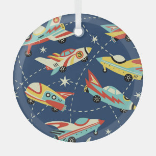 Ornement En Verre Voitures spatiales : Bleu foncé Vintage.