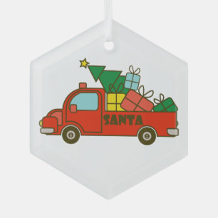 Ornement En Verre Vue latérale du camion père Noël Joyeux Noël