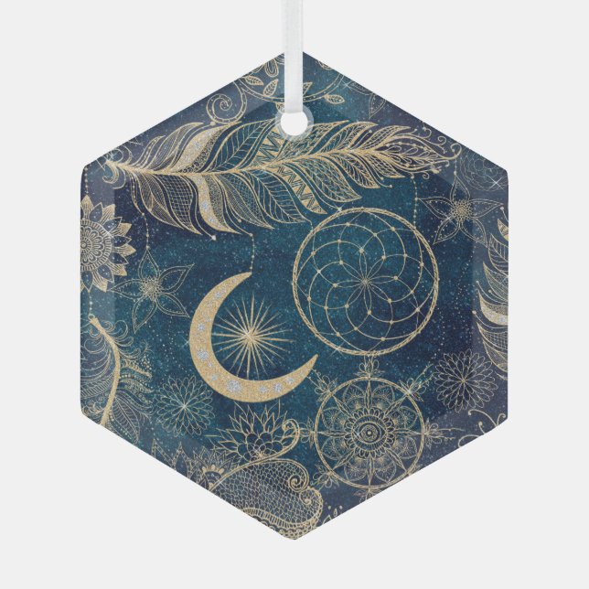Ornement En Verre Whimsy Gold Parties scintillant Dreamcatcher Plume (Recto)