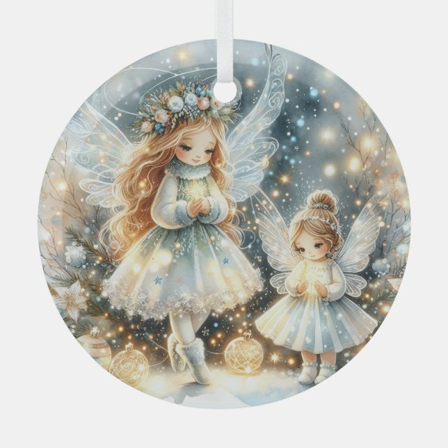 Ornement En Verre Whispers of Winterlight: Enchanted Snow Fairies (Recto)