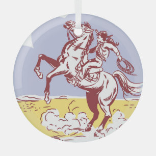 Ornement En Verre Wild West Cowgirl : Dessin Vintage Line.