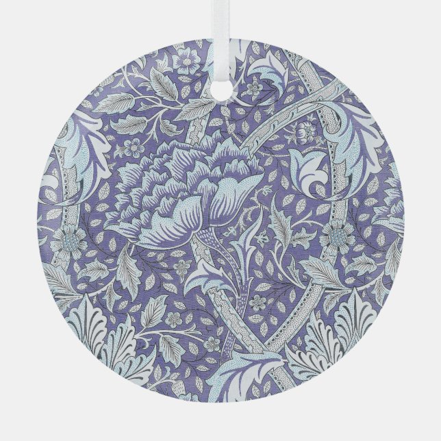 Ornement En Verre William Morris Windrush Motif Bleu Floral (Recto)