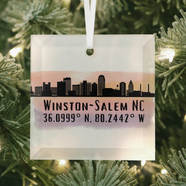 Ornement En Verre Winston-Salem City Skyline Latitude et Longitude (Insitu)