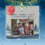 Ornement En Verre Winter Landscape Snowy Forest Moon Photo Christmas<br><div class="desc">Winter Landscape Snowy Forest Moon Photo Christmas Glass Ornament. Calm snowy winter nature. Happy,  merry,  jolly and your family name - add your text and photo.</div>