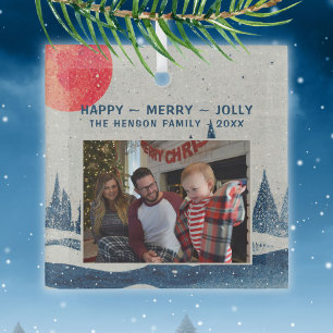 Ornement En Verre Winter Landscape Snowy Forest Moon Photo Christmas