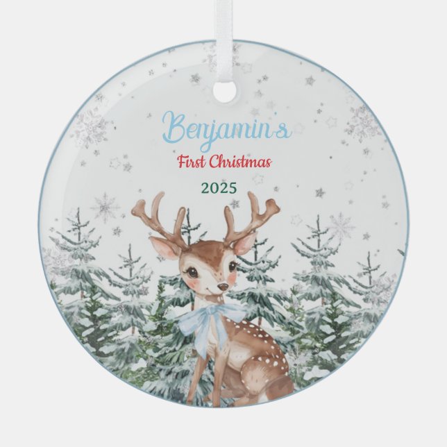 Ornement En Verre Winter Woodland Animal Baby First birthday  (Recto)