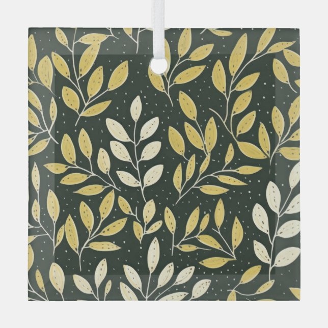 Ornement En Verre Yellow and Cream Leafy Branches Pattern  (Recto)