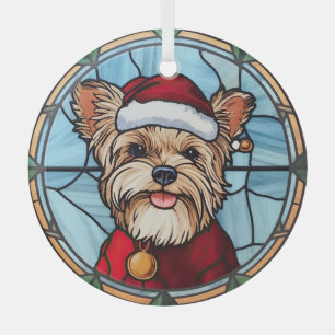 Ornement En Verre Yorkshire Terrier Vitrail Noël
