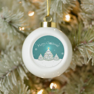 Ornement encadré d'arbre de Noël enneigé turquoise