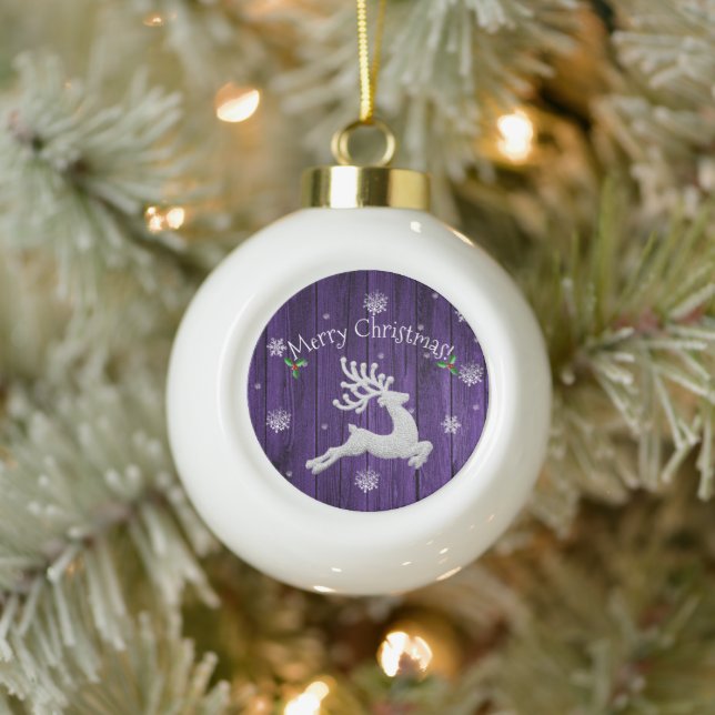 Ornement encadré de rennes de Noël violet rustique (Arbre)