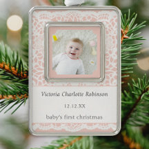 Premier Noël de bébé Rose Blanc Dentelle Photo