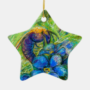 Ornement Étoile En Céramique A Bee & Forget-me-not Flowers