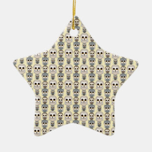 Ornement Étoile En Céramique Adorables Petits Hiboux Motif sur Jaune Clair