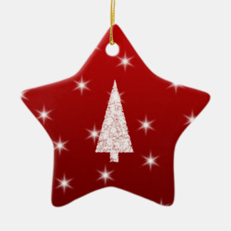Ornement Étoile En Céramique Arbre de Noël blanc avec des étoiles sur le rouge