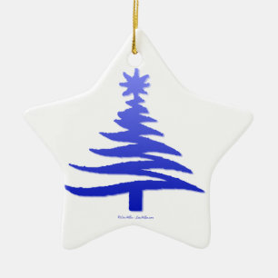 Ornement Étoile En Céramique Arbre de Noël Moderne Pochoir Imprimé Bleu