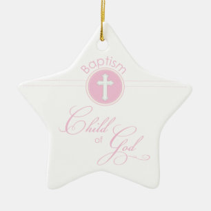 Ornement Étoile En Céramique Baptême Félicitations Enfant rose de Dieu