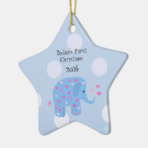 Ornement Étoile En Céramique Bébé Éléphant Bleu, Premier Noël