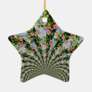 Ornement Étoile En Céramique Belle boho rose, roses rouges, aquarelle florale
