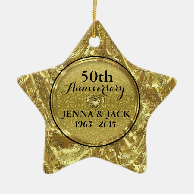 Ornement Étoile En Céramique Black & Gold 50e anniversaire Mariage Ornament 3 (Devant)