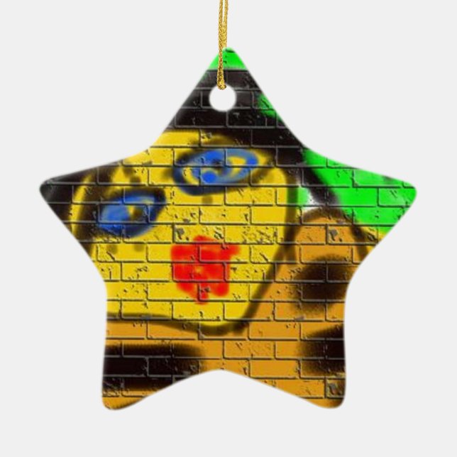 Ornement Étoile En Céramique Black Hair Woman Graffiti Wall Painting Green (Devant)