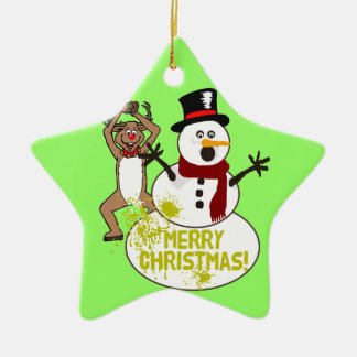 Ornement Étoile En Céramique Bonhomme de neige drôle de Noël