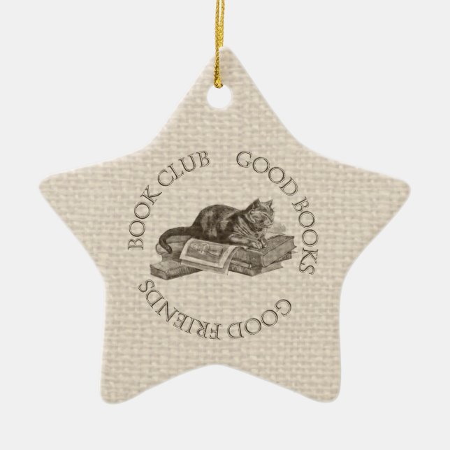 Ornement Étoile En Céramique Book Club - Bons Livres - Bons Amis Avec Chat (Devant)