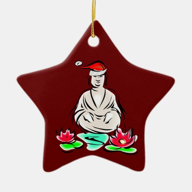 Ornement Étoile En Céramique Bouddha avec le casquette de Père Noël (Devant)