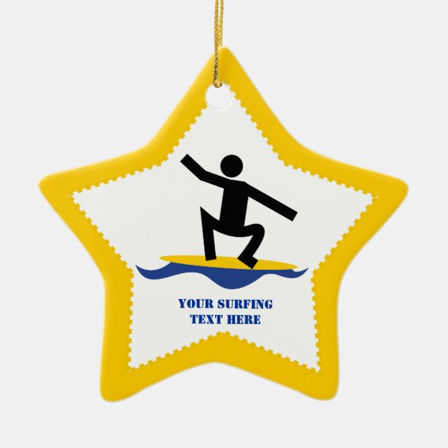 Ornement Étoile En Céramique Cadeaux de surf, surfer sur sa planche de surf (Devant)