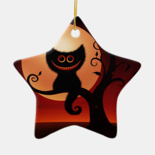 Ornement Étoile En Céramique Chat noir de Whimsical